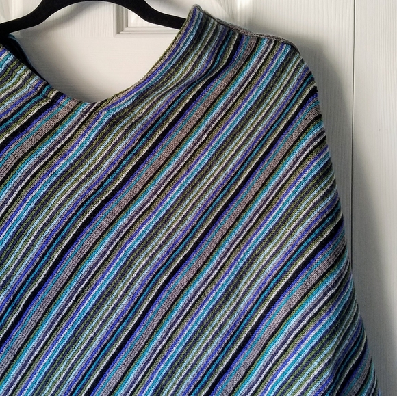 Cejon Striped Blanket Poncho with Fringe - Picture 3 of 5